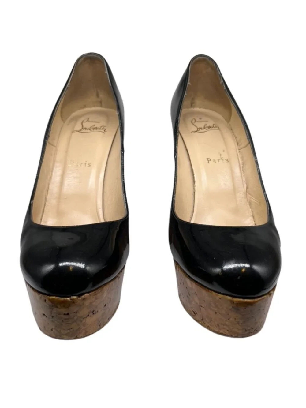 Christian Louboutin Black Patent Cork Wedge Pumps 40